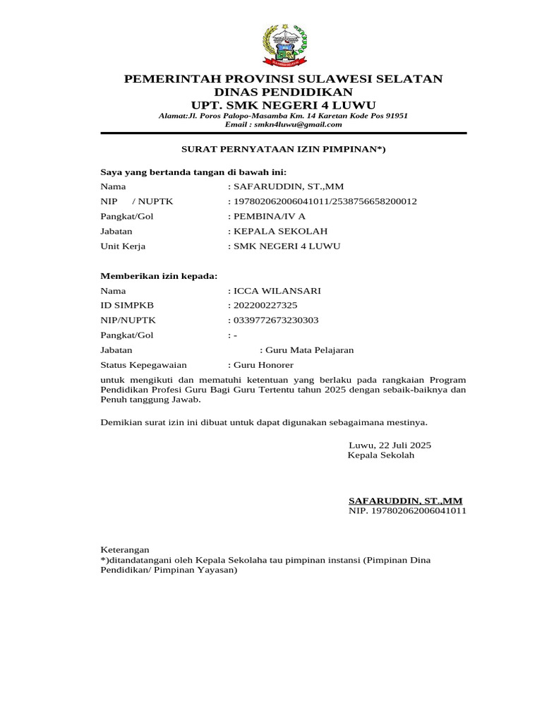 Surat Izin Program Pendidikan Guru 2025 | PDF