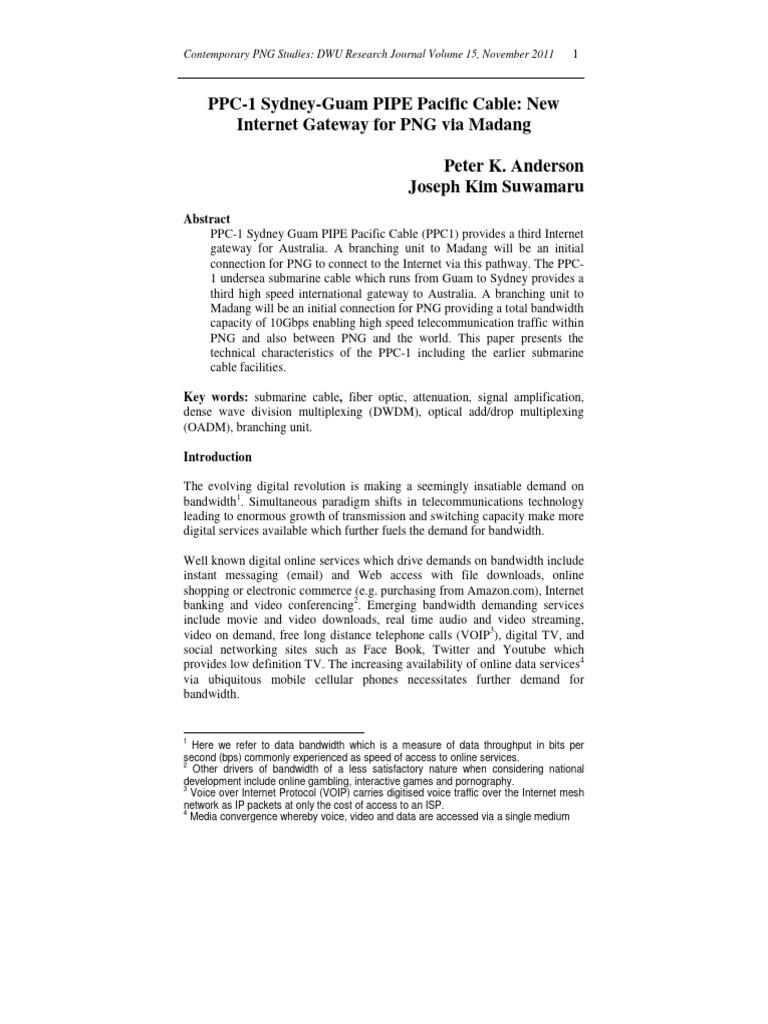 PPC-1 Cable: New Internet Gateway for PNG | PDF | Wavelength Division ...