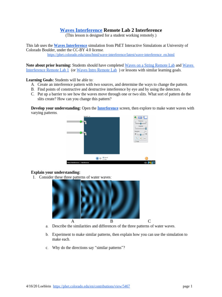 Remote Lab on Waves Interference Patterns | PDF