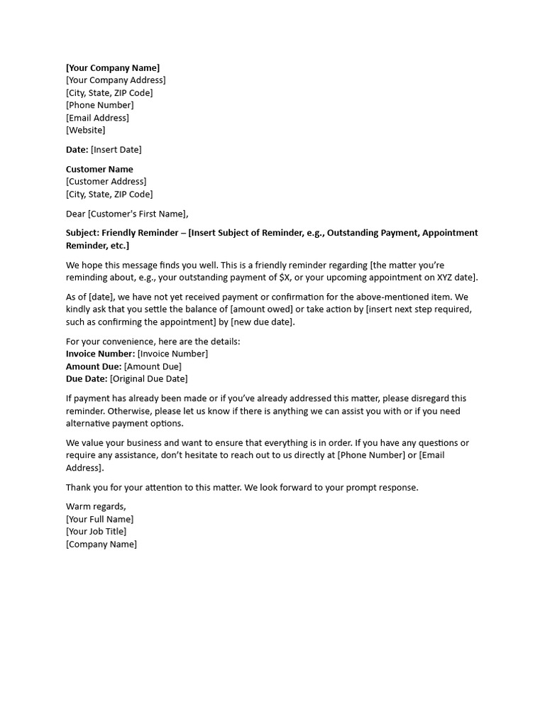 Outstanding Payment Reminder Template | PDF
