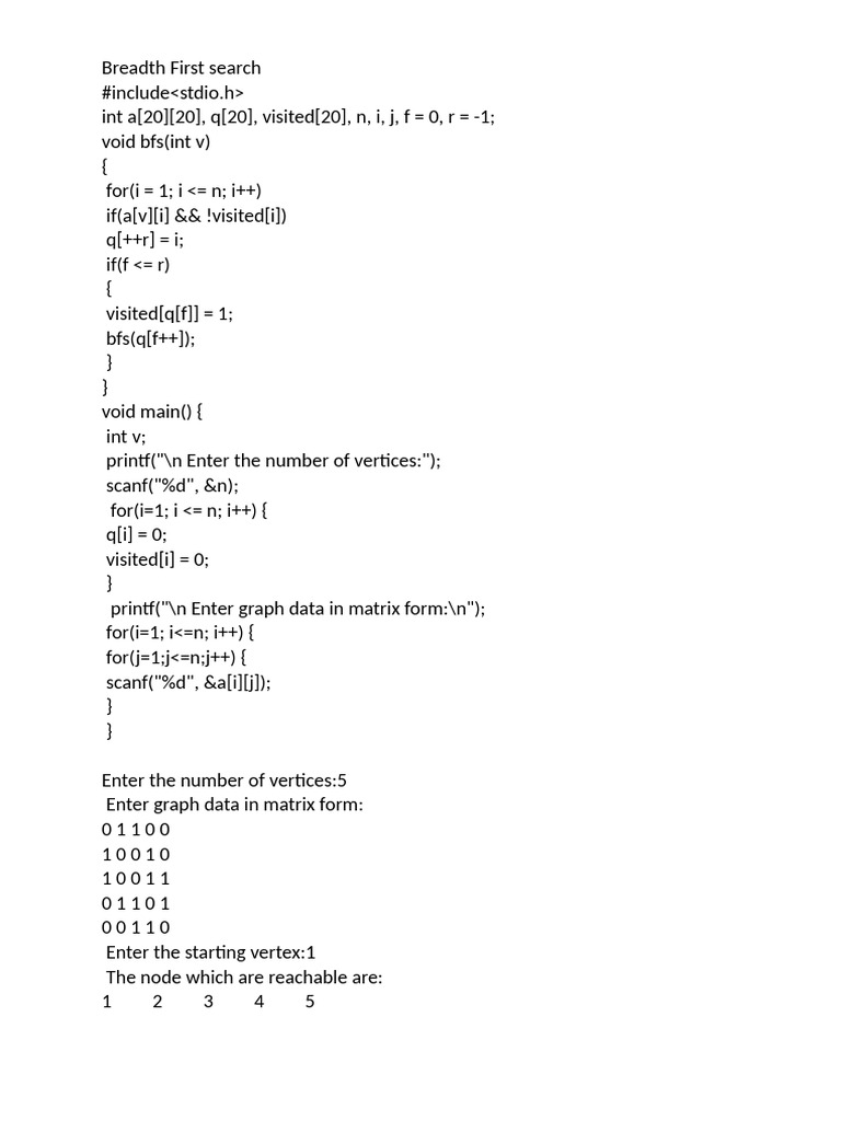 Breadth First Search Algorithm in C | PDF