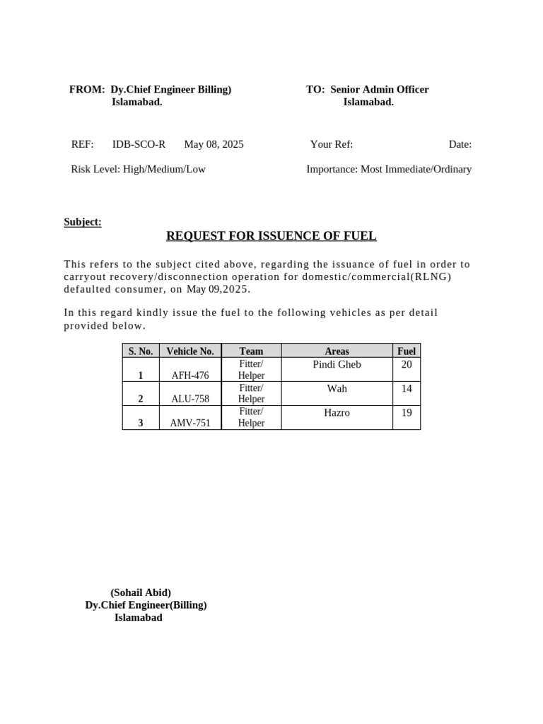 Fuel Issuance Requests for Operations | PDF | Fuels