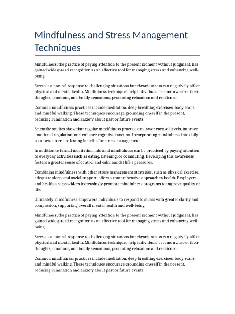 Mindfulness and Stress Management Techniques | PDF | Mindfulness ...