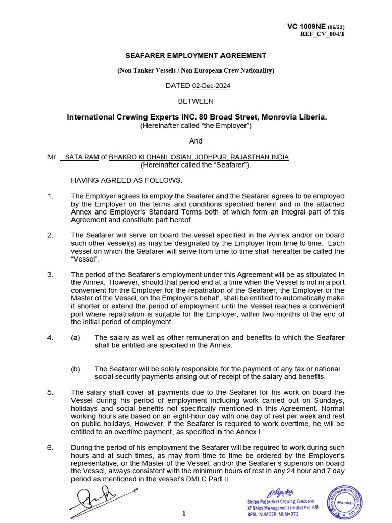 Vc-1009ne Asm Vessel | PDF | Employment | Sailor