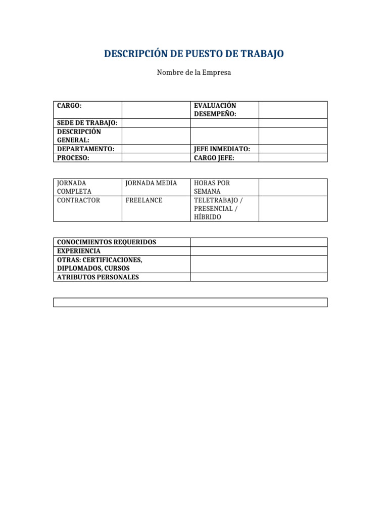 Descripción de Puesto de Trabajo | PDF