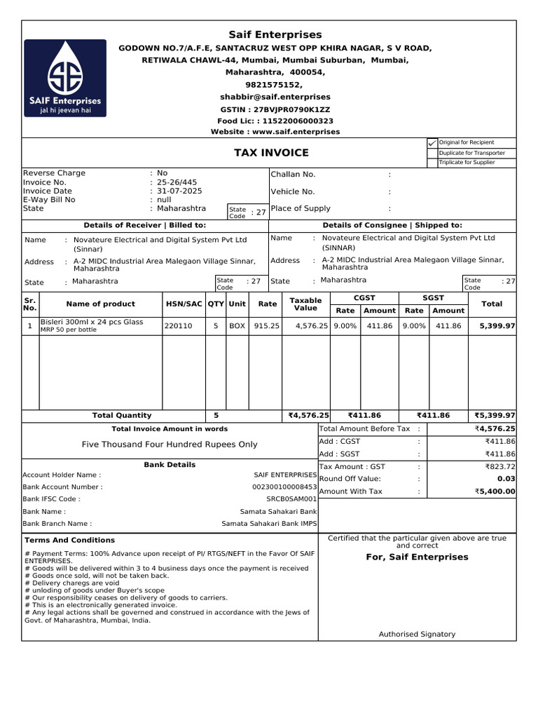 Saif Enterprises Invoice Terms | PDF | Invoice | Payments