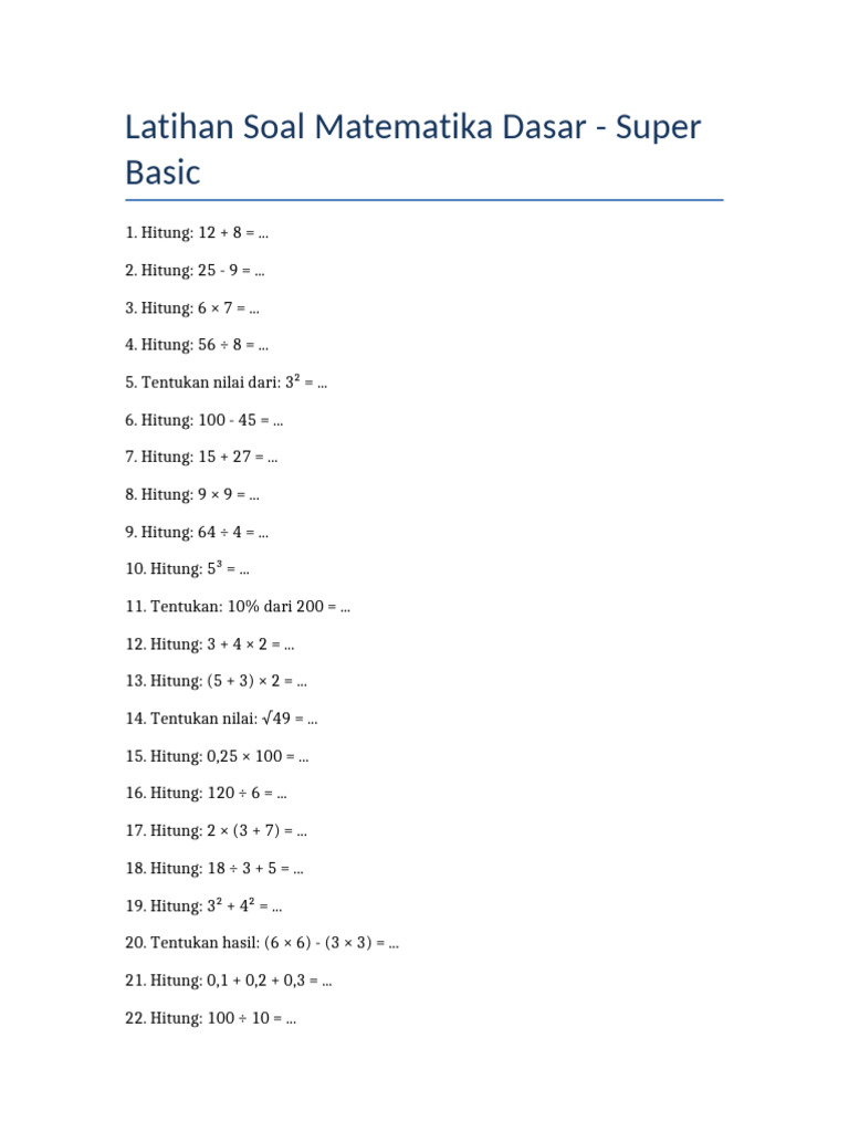 Latihan Soal Matematika Dasar | PDF