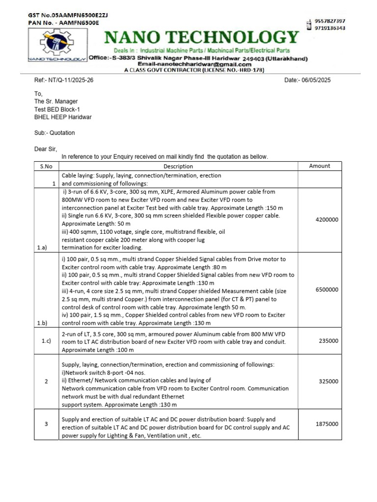 Quotation for Electrical Installation Services | PDF | Electric Power ...