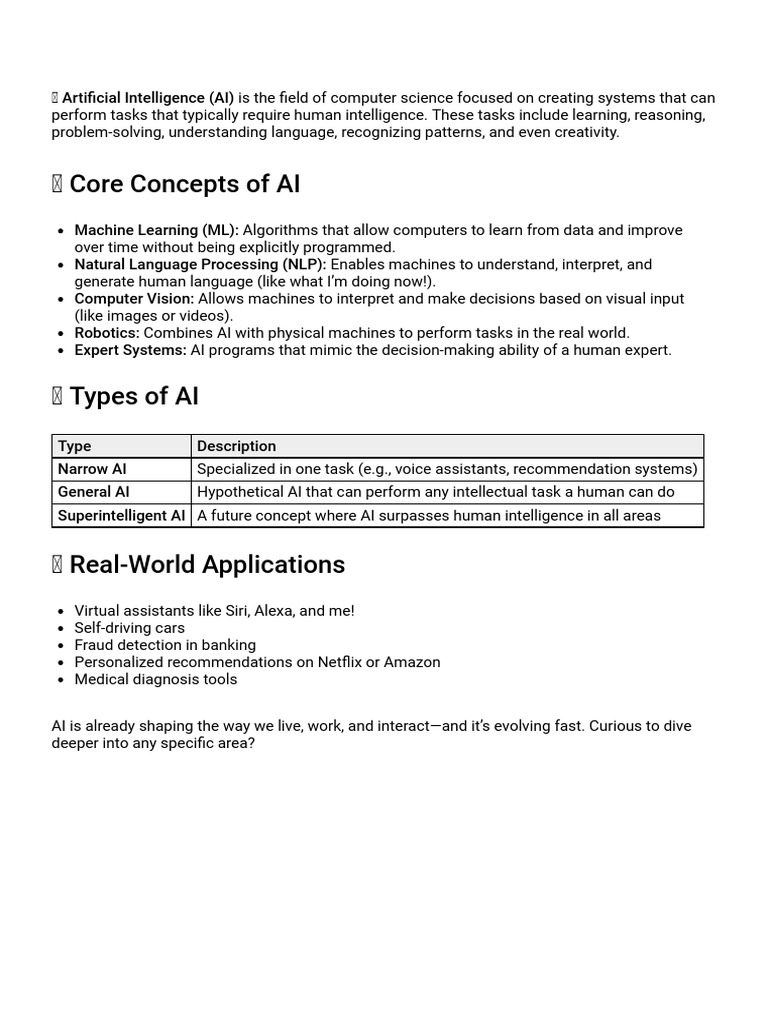 Overview of AI and Its Applications | PDF