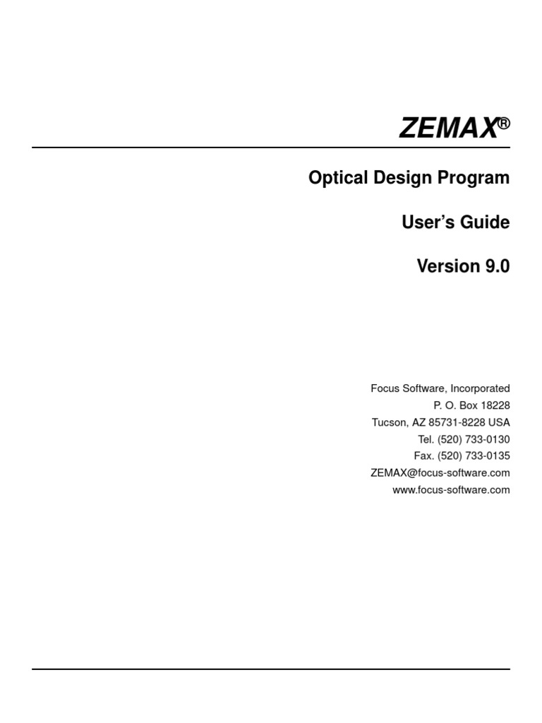 Zemaxmanual Lens Optics Copyright