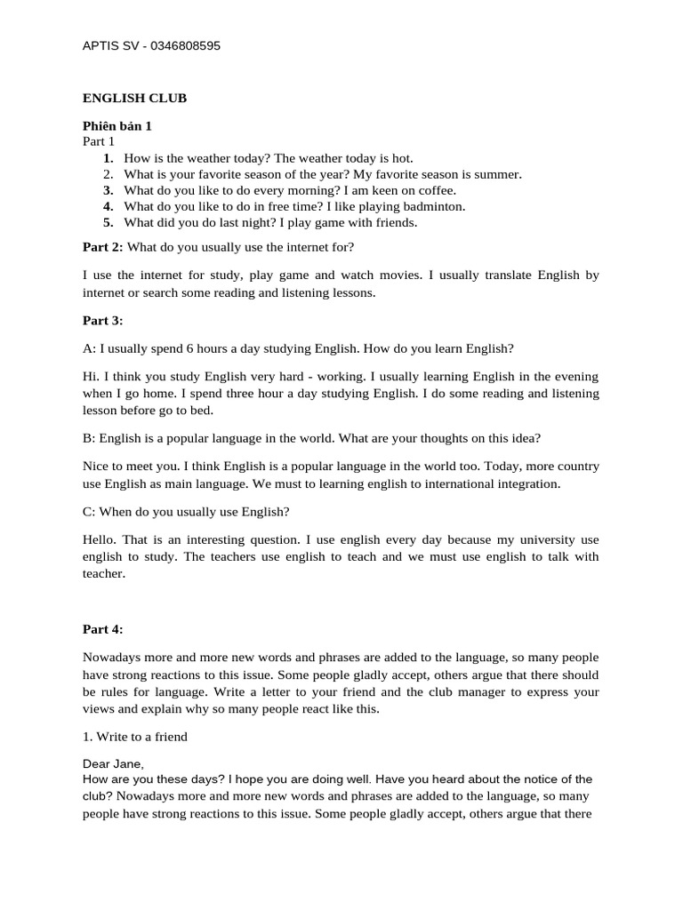 English Club Activities and Discussions | PDF