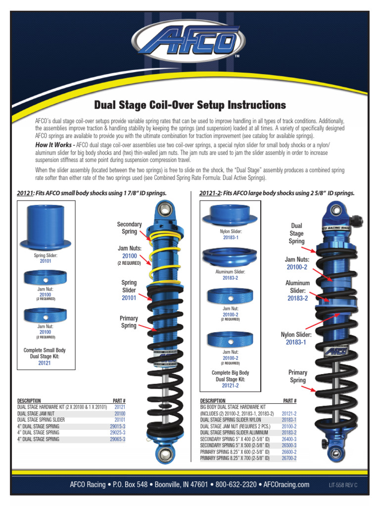 AFCO Dual Stage Coil-Over Setup Guide | PDF | Automotive Technologies ...