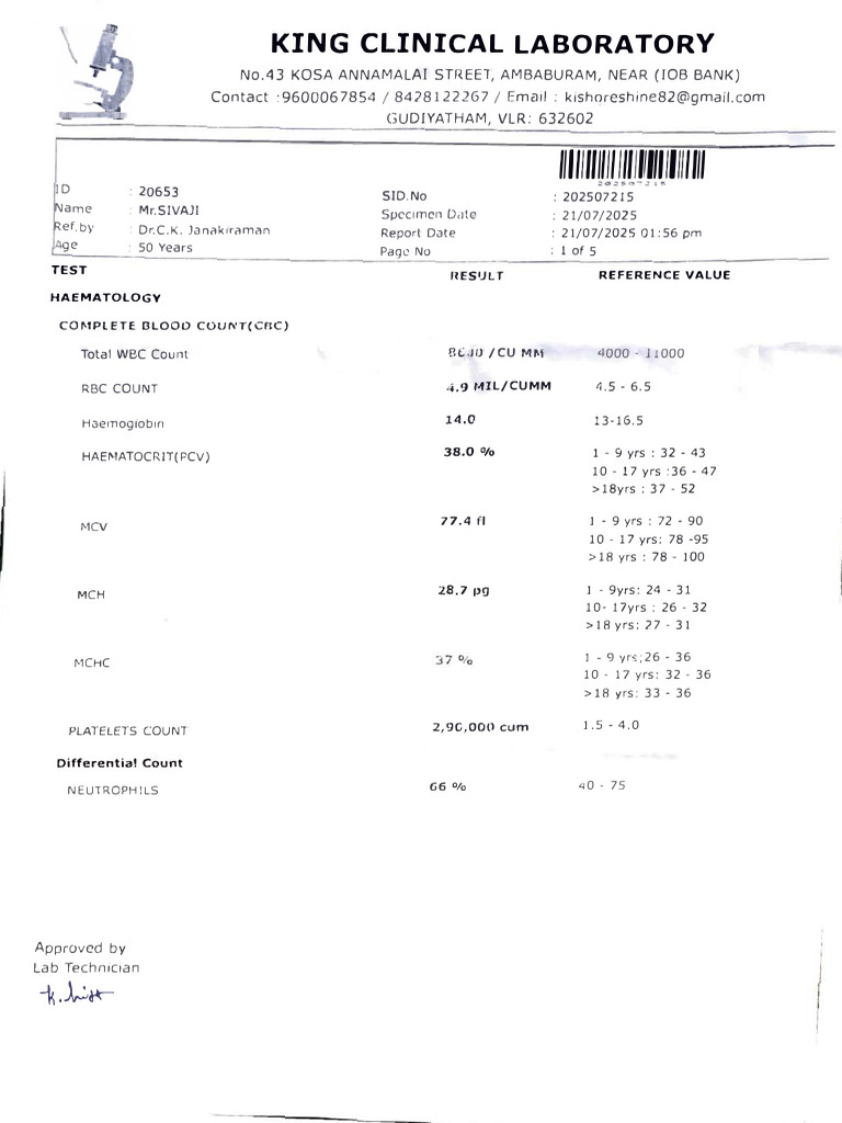 Widal Test Report for Mr. Sivaji | PDF | Medical Specialties | Clinical ...