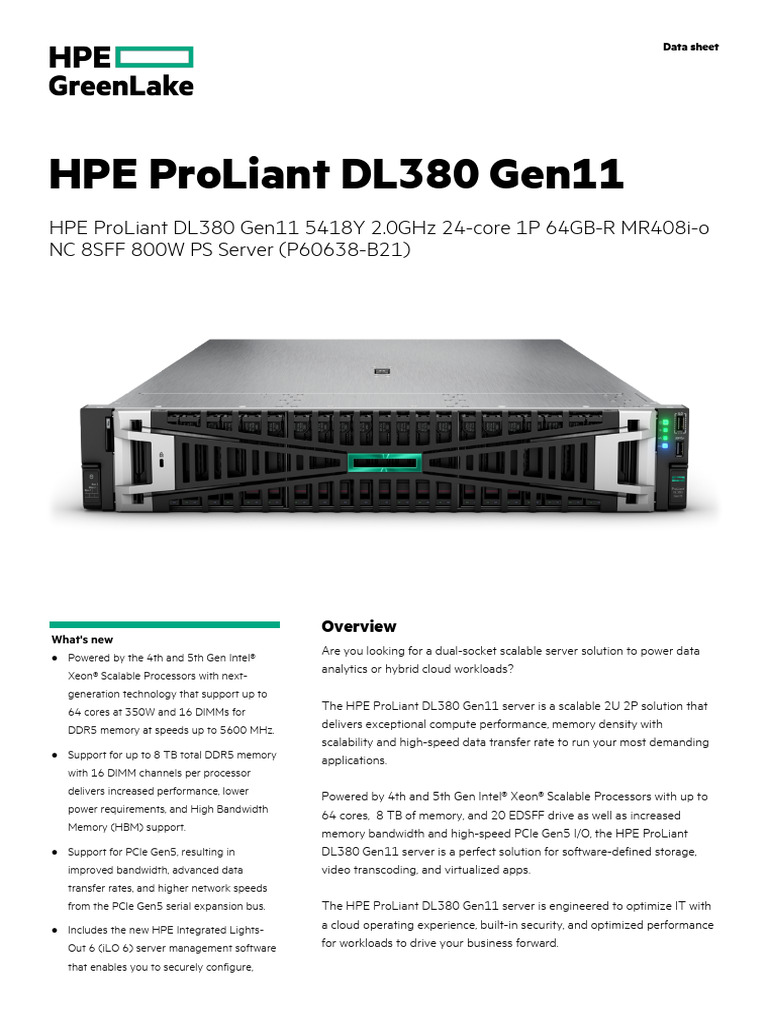 HPE ProLiant DL380 Gen11 Overview | PDF | Scalability | Computer ...