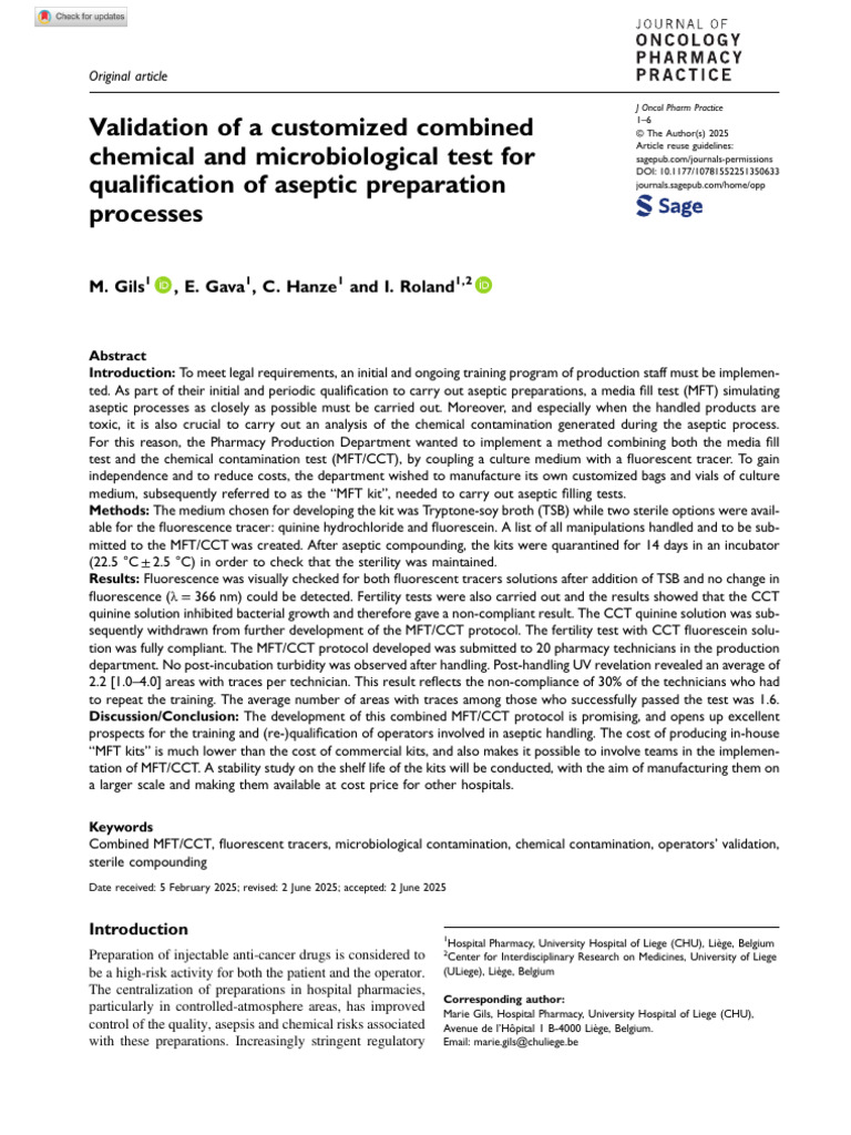 Validation of A Customized Combined Chemical and Microbiological Test ...