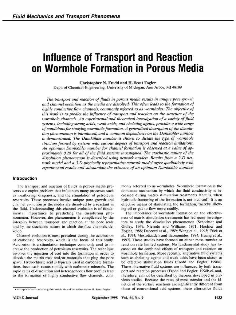 Wormhole Formation in Porous Media | PDF | Porous Medium | Diffusion