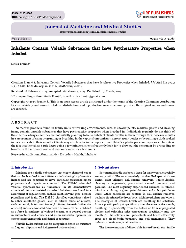 Psychoactive Effects of Inhalants | PDF | Breathing