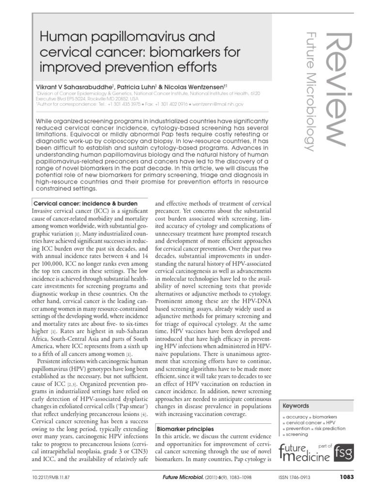 Cervical Cancer Screening: Biomarker Advances | PDF | Cervical Cancer ...