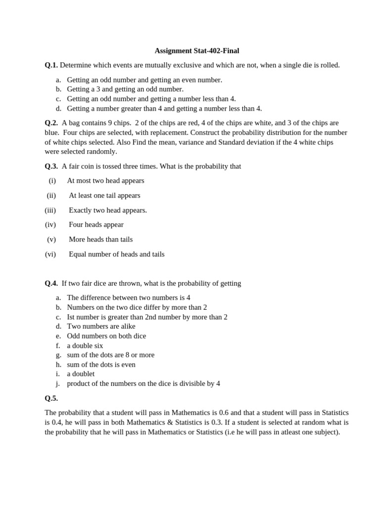 Probability and Statistics Assignment Guide | PDF | Probability ...