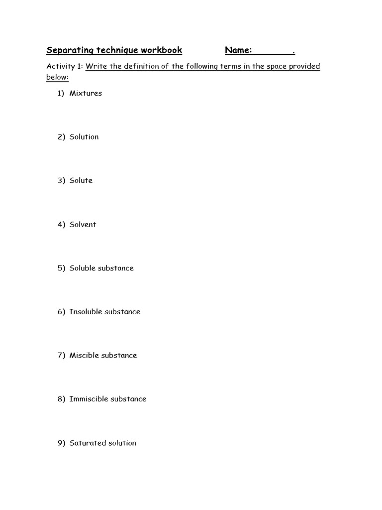 Separation Techniques Workbook | PDF