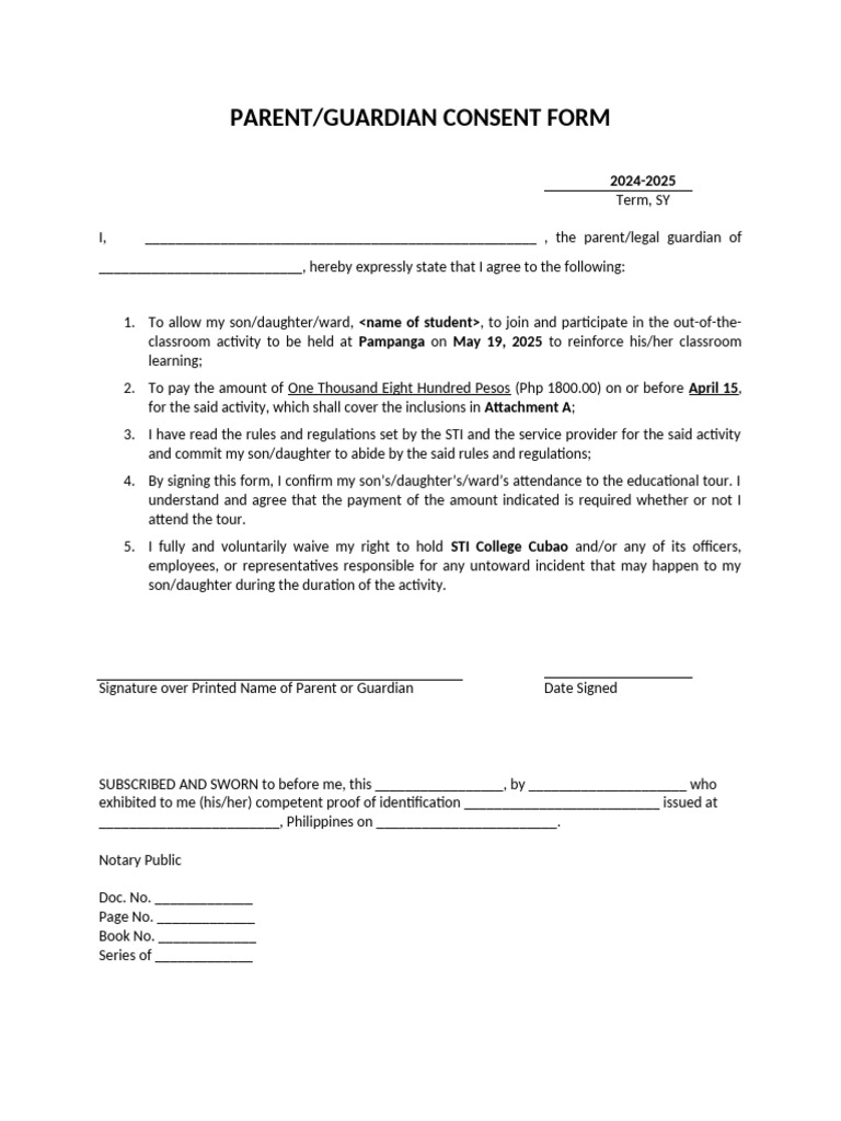 Parent-Guardian Consent Form For HM and TM, Philippine CUlture | PDF