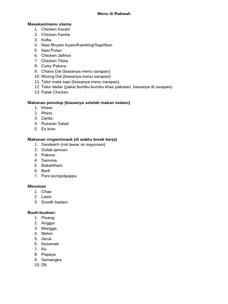 Menu Di Rabwah | PDF