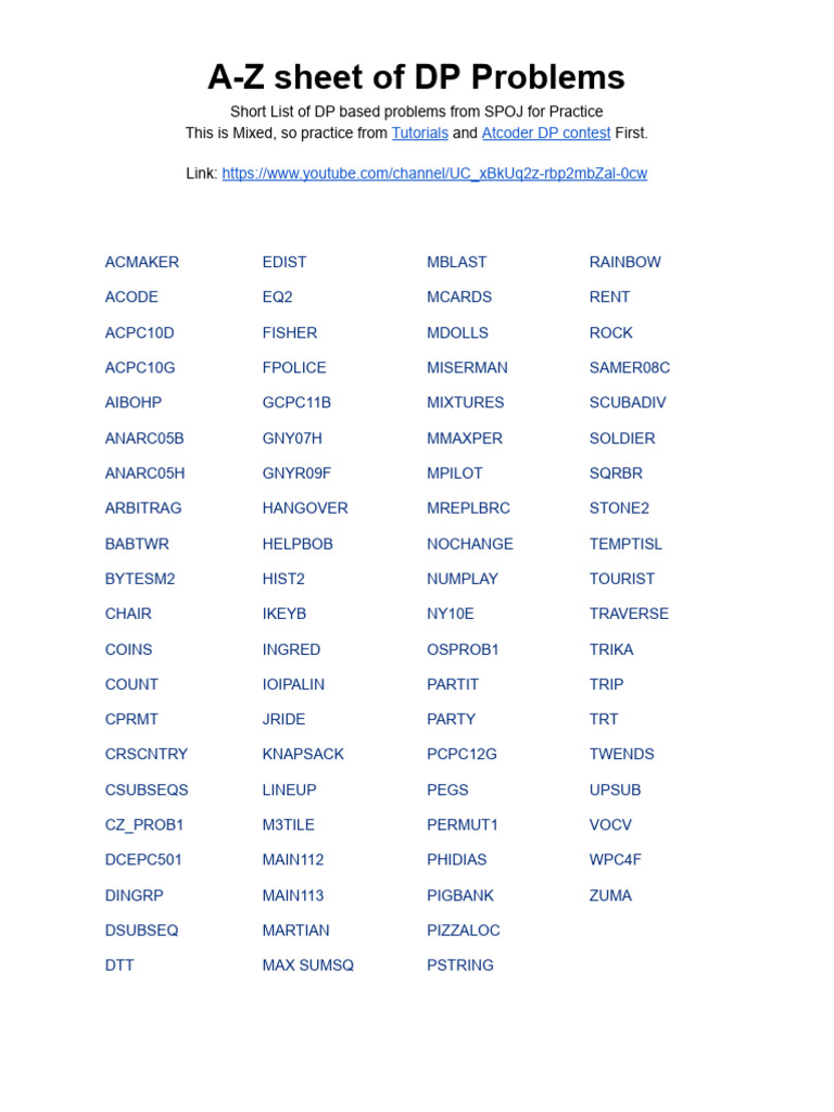 DP Mixed Practice A-Z List | PDF