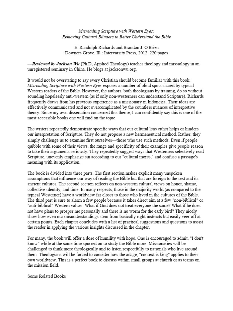 Misreading Scripture With Western Eyes R | PDF | Bible | Theology
