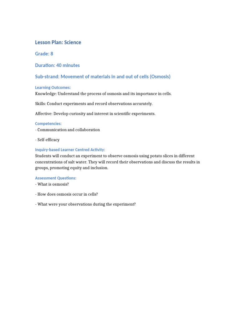 Lesson Plan Science Grade 8 | PDF