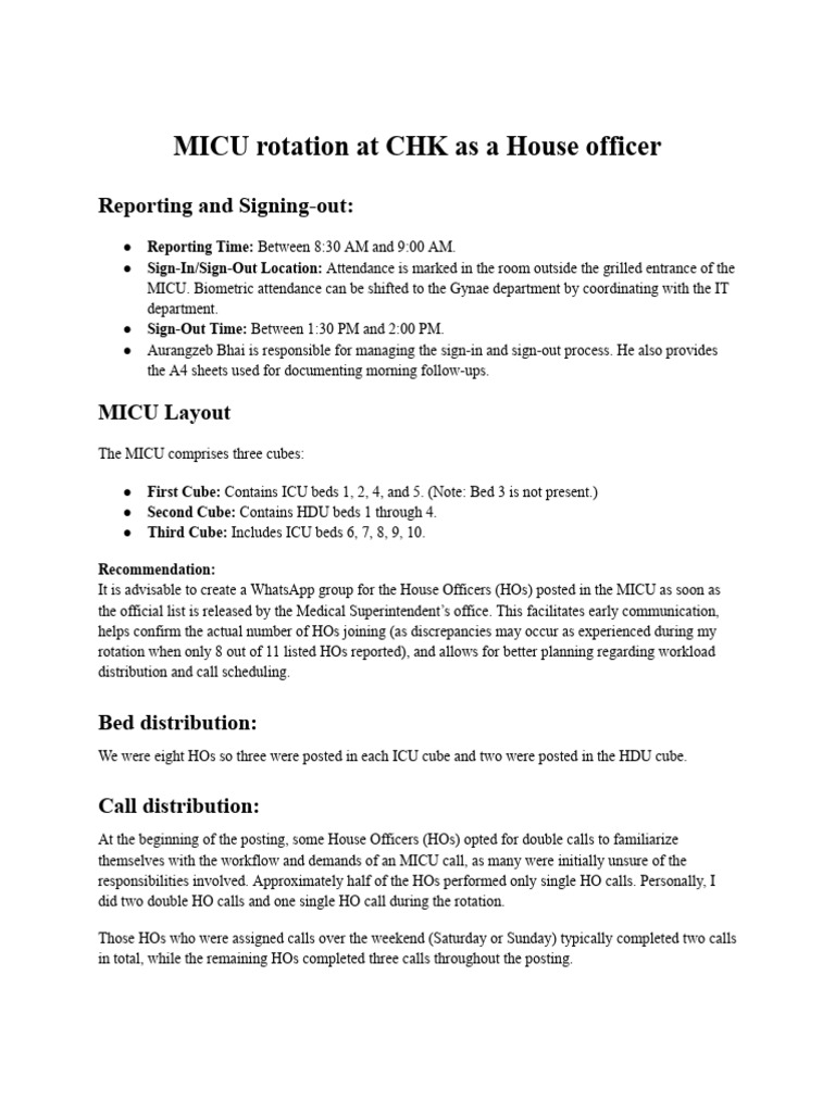 MICU Rotation Guidelines for House Officers | PDF | Intensive Care Unit ...