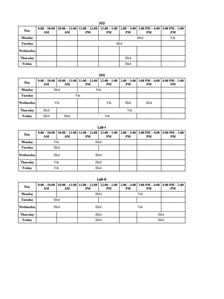 BCA Course Schedule and Lab Timetable | PDF | Software Engineering ...