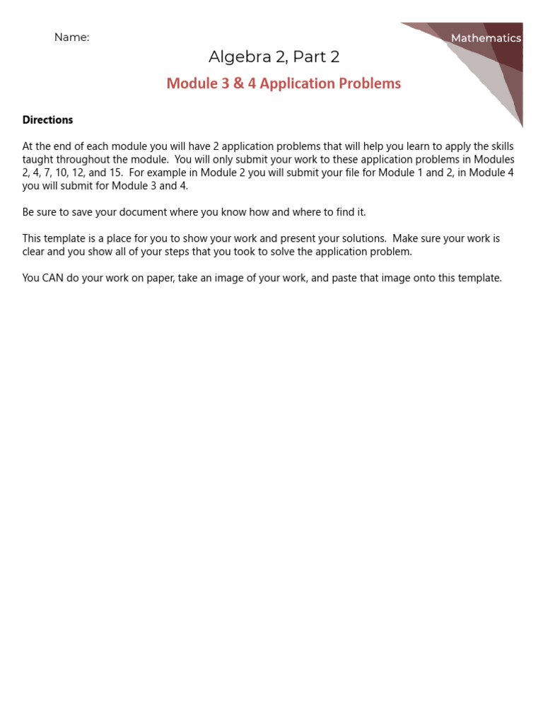 M03-M04 Alg57 Application Problems | PDF | Function (Mathematics) | Algebra