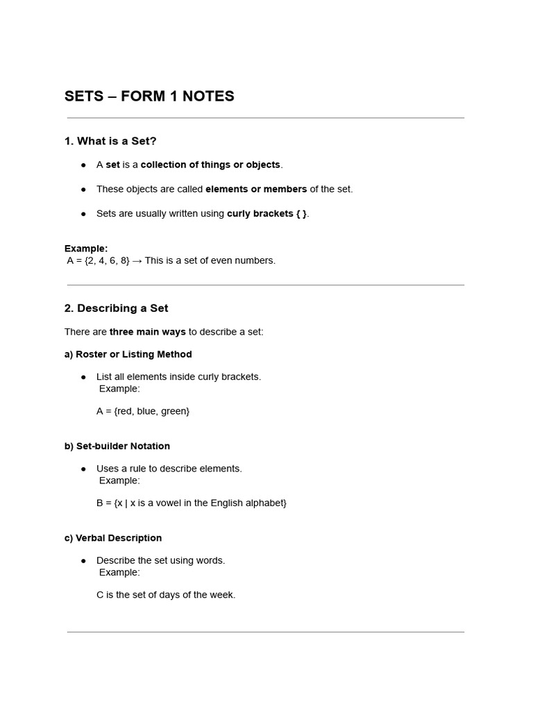 Sets Notes Pdf