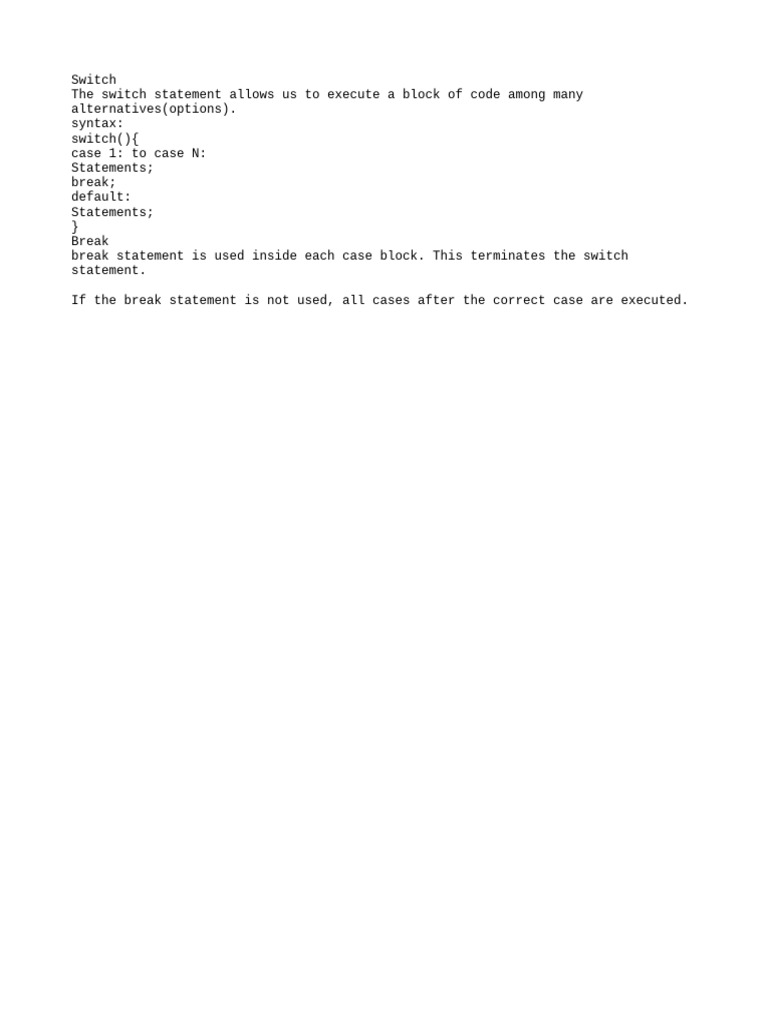 Understanding Switch Statements in Code | PDF