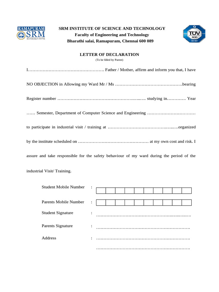 IV Students Form and Parents Form | PDF