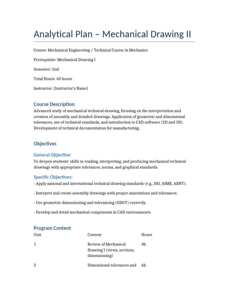Mechanical Drawing II Analytical Plan | PDF