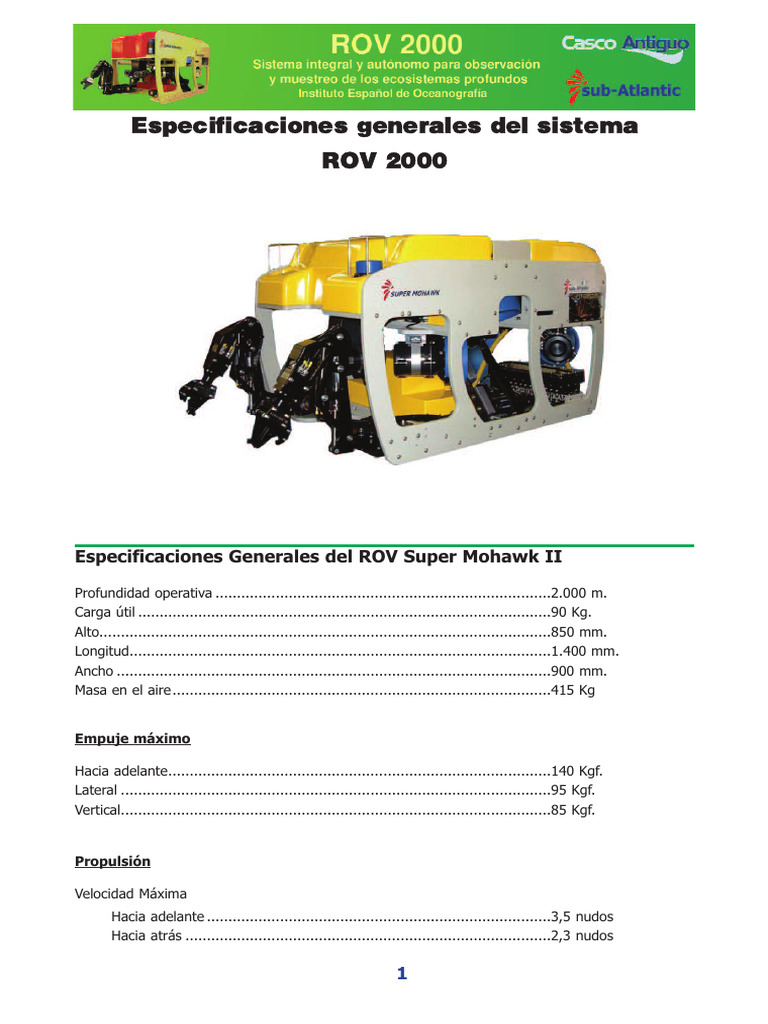 Especificaciones del ROV 2000 | PDF | Electrónica | Pantalla táctil
