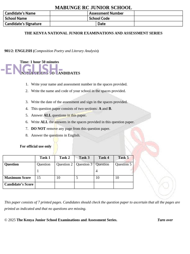 Grade 9 English Exam: Composition & Analysis | PDF