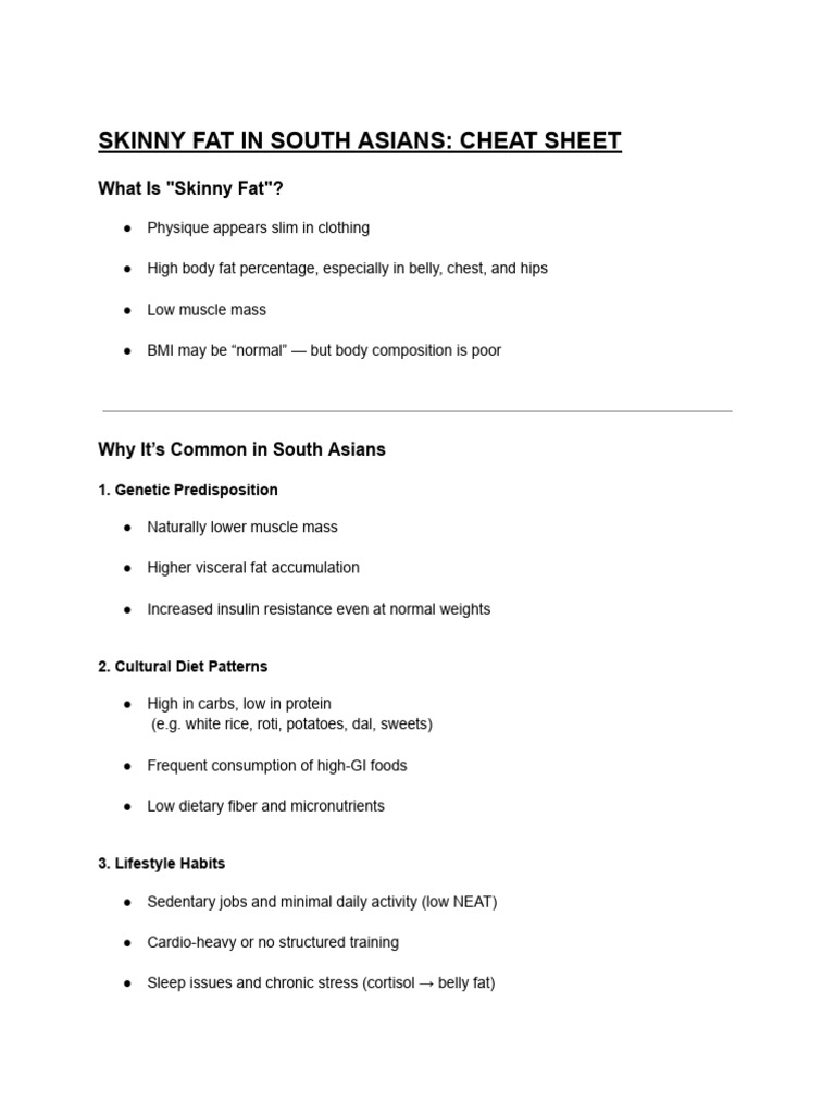 Skinny Fat in South Asians - Cheat Sheet | PDF