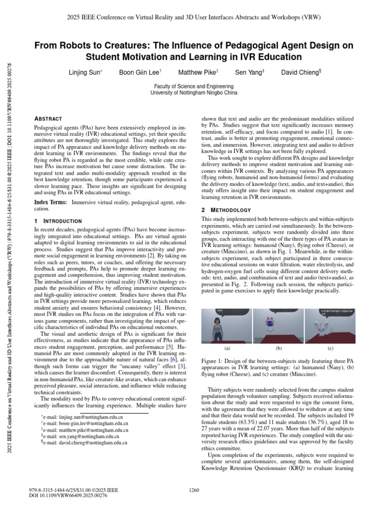 From Robots To Creatures The Influence of Pedagogical Agent Design On ...