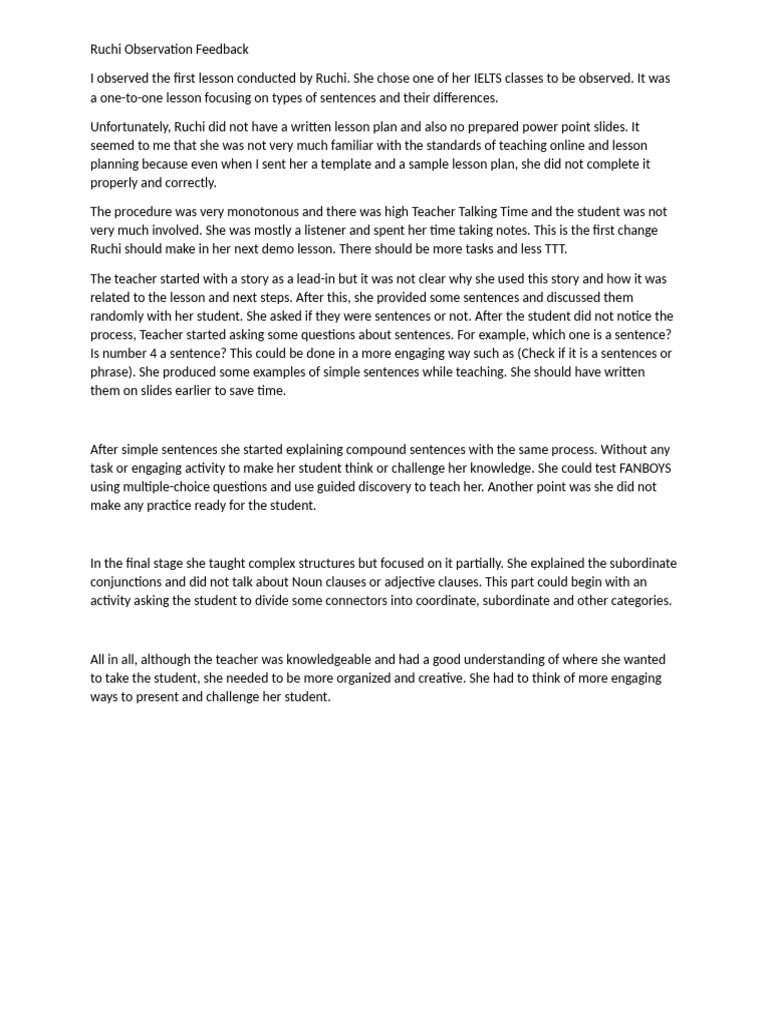 Ruchi's IELTS Lesson Observation Review | PDF