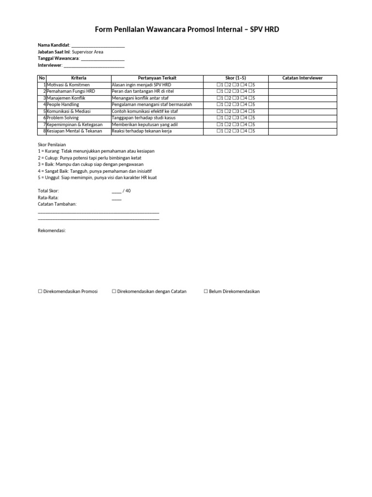 Form Wawancara SPV HRD | PDF
