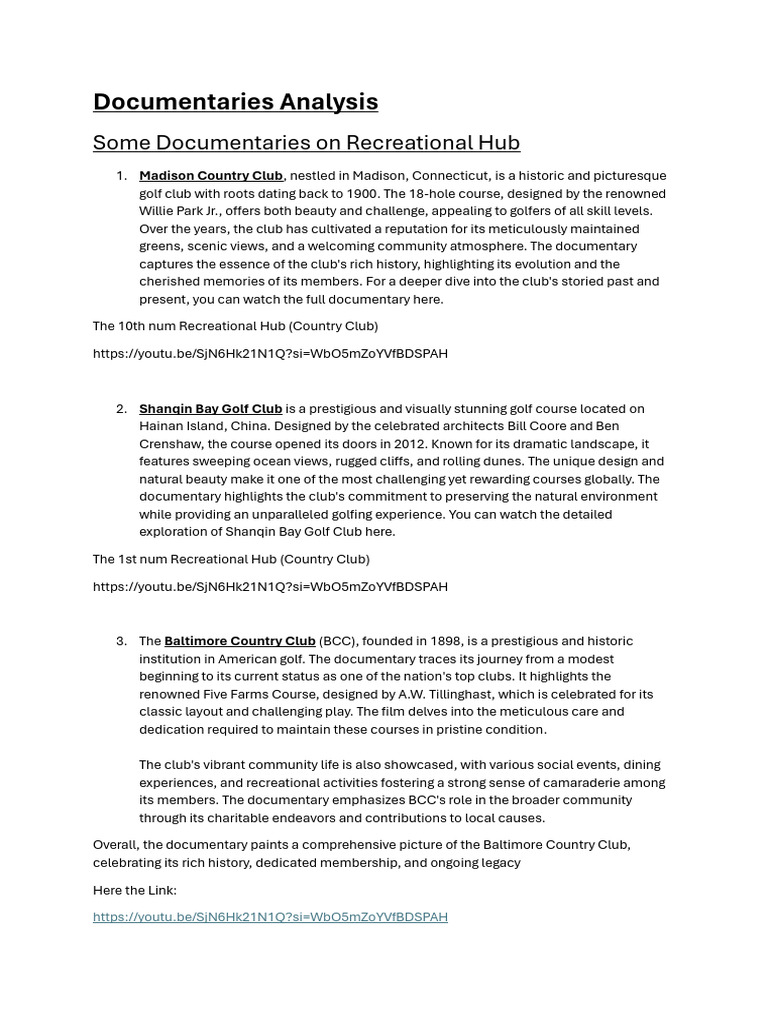 Documentaries on Golf Clubs | PDF | Risk | Risk Management