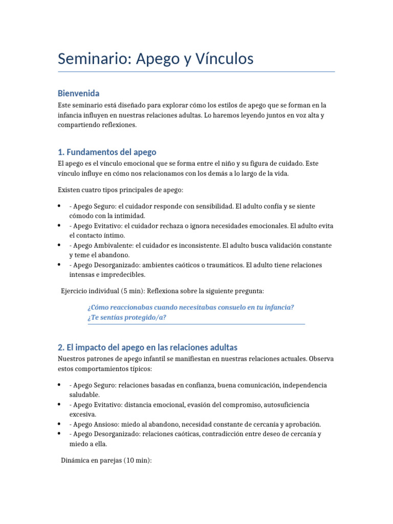 Seminario Apego y Vinculos | PDF | Teoría de apego | Adultos