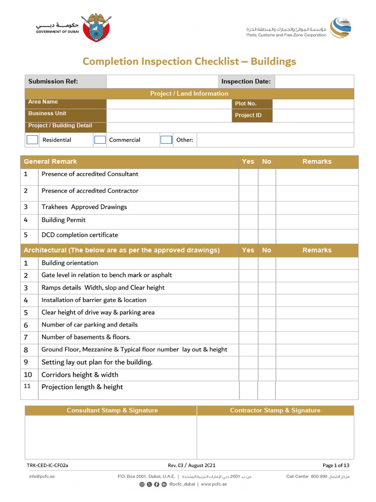 TRK-CED-IC-CF02b BCC Checklist - Residential Commercial | PDF