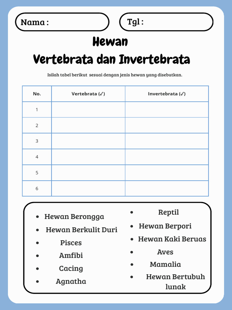 LKPD Vertebrata dan Invertebrata Kelas 3 | PDF