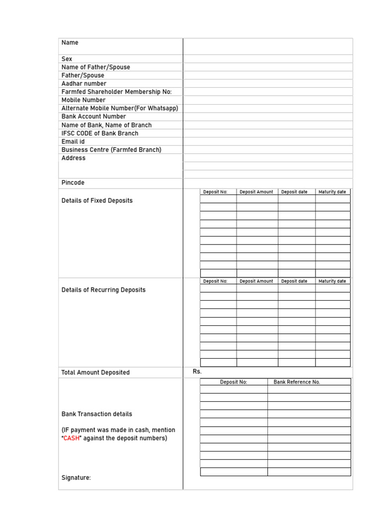 Farmfed Membership and Deposit Form | PDF