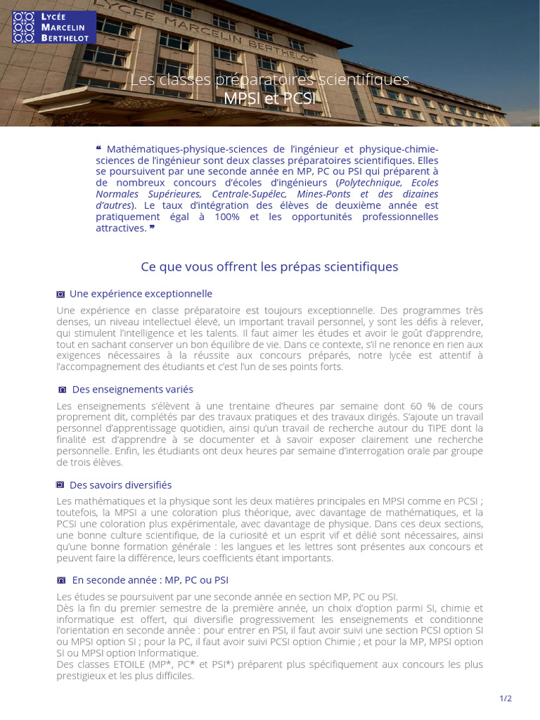 MPSI vs PCSI : Choix et Opportunités | PDF