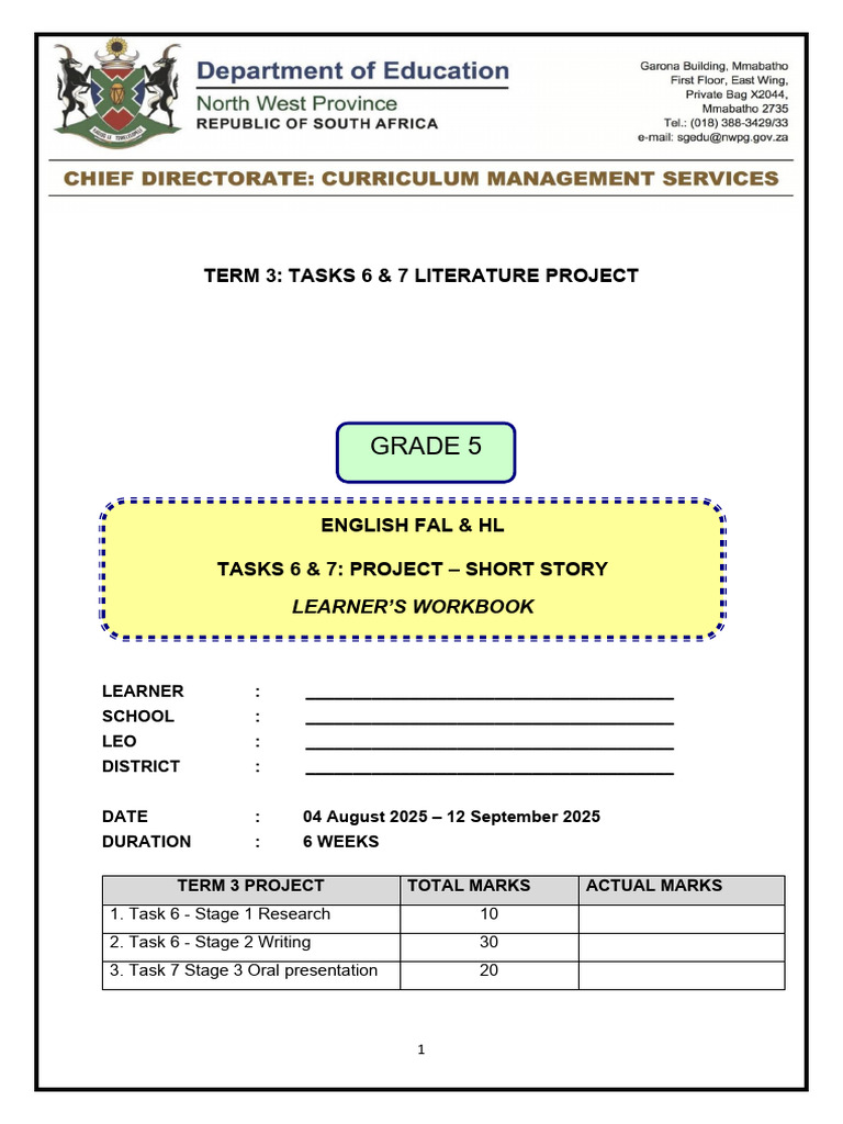 Grade 5 Term 3 English Project Guide | PDF | Body Language | Procedural ...
