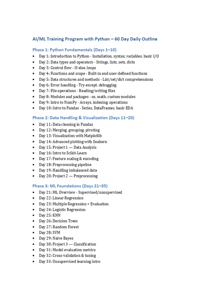 60-Day AI/ML Python Training Plan | PDF | Machine Learning | Software ...